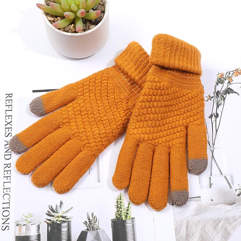 Winter Knit Solid Fleece Warm Student Gloves Unisex Outdoor Riding Touchscreen Jacquard Gloves