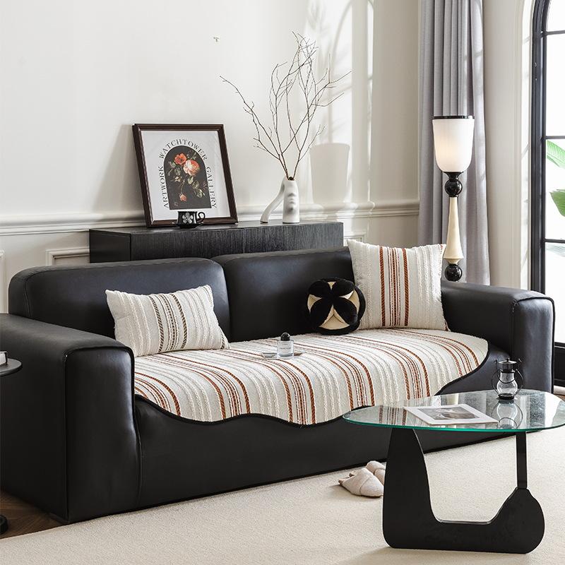 Striped Jacquard Chenille Sofa Cushion, Universal In All Seasons, Non-Slip Seat Cushion, Irregular Special-Shaped Straight-Row Sofa Cover