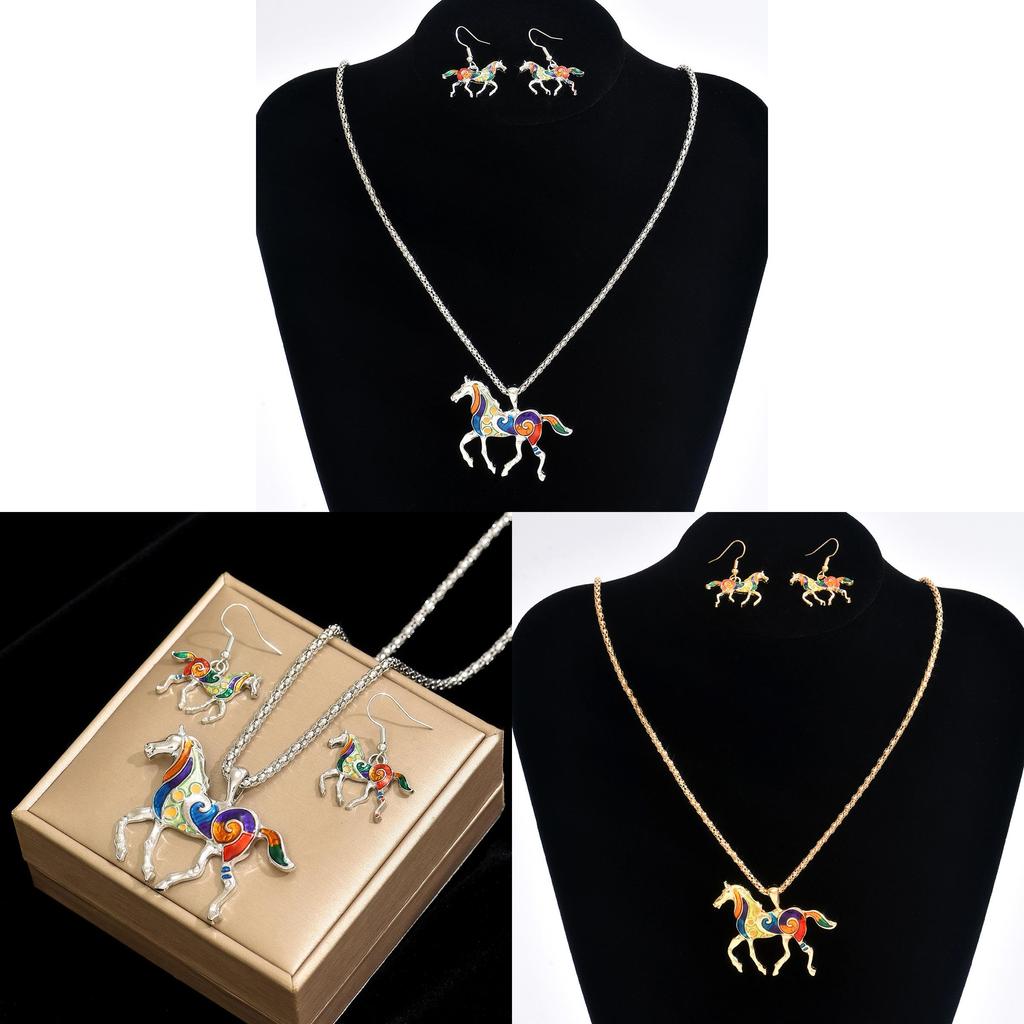Animal Horse Pendant Necklace With Colorful Oil Drop Design For Women Summer Fashion