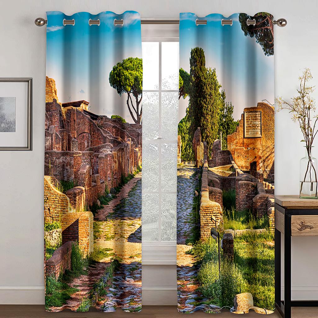 Ancient Roman Style City Buildings Colosseum Landscape Curtains 2 Panel Luxury Living Room Bedroom Balcony Kitchen Decor