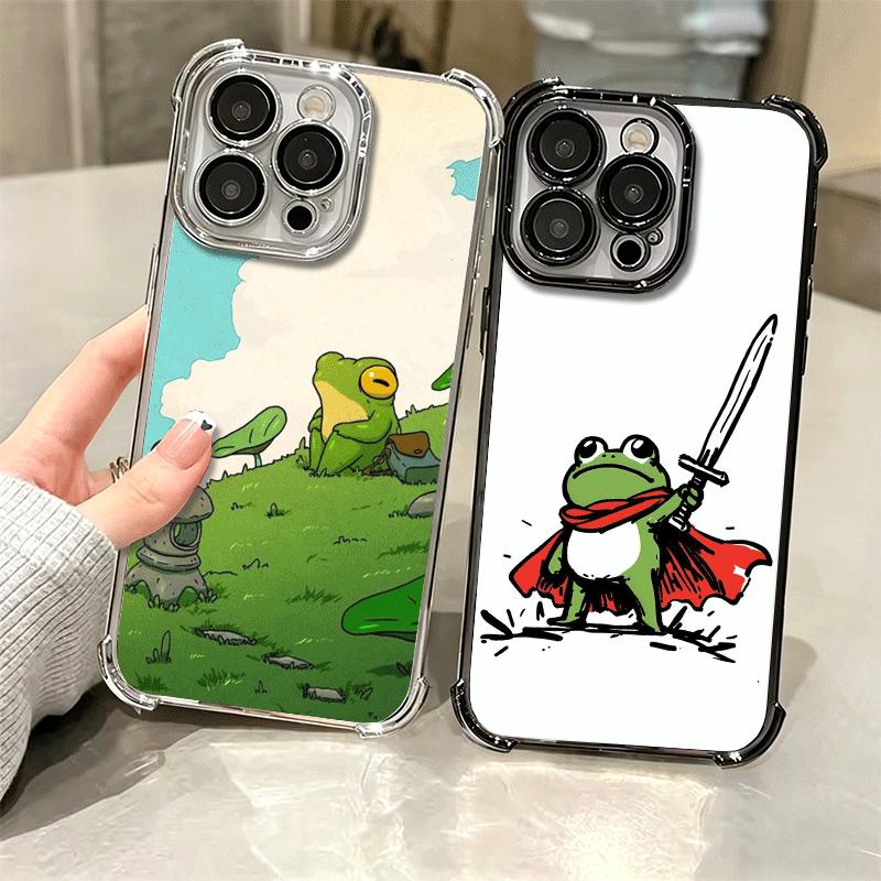 Cute Cartoon Frog Plating Phone Case For Iphone 16 17 Pro Max Air 16E 14 15 Plus 12 13 Mini Anti-Fall Airabag Cover