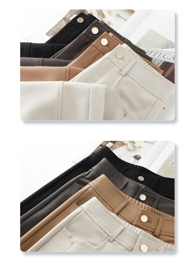 Women's 2025 Beige Wide-Leg High-Waisted Slimming Pants - Spring & Autumn Casual Straight-Leg Trousers