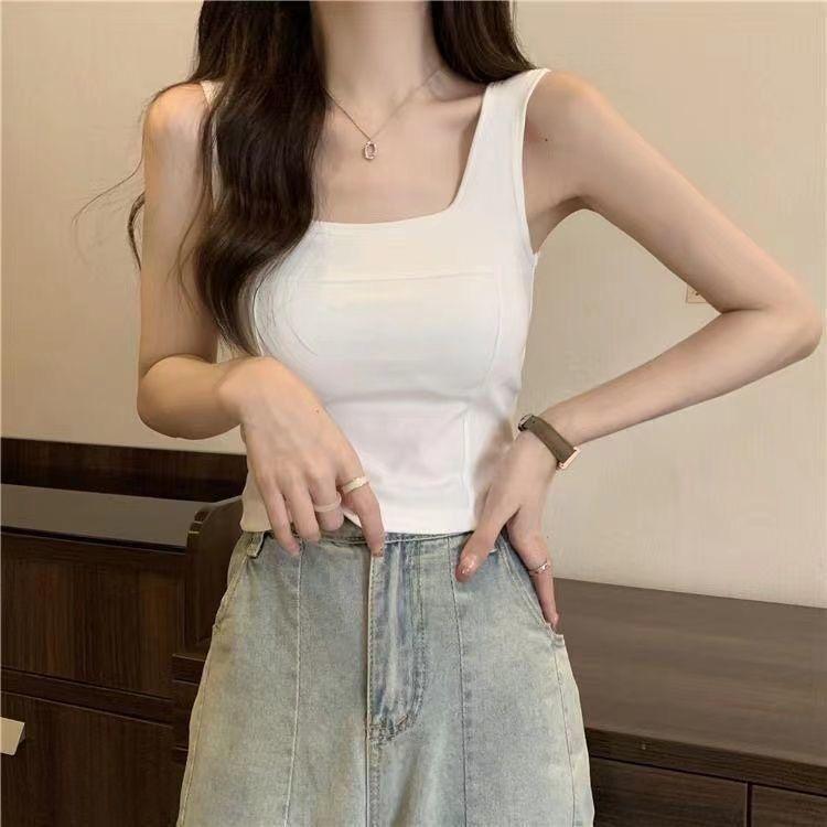 Korean-Style Sleeveless Tank Top with Built-in Bra - Slimming Racerback Camisole for Women M: 75-95 jin