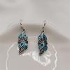 Bohemian Peacock Feather Pendant Earrings - Retro Light Blue Ancient Silver Jewelry