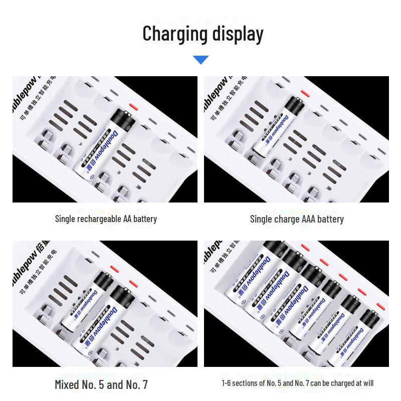 Smart Double Battery Charger No. 5 with Light Change, 6 Slots for 1.2V AA/AAA Batteries