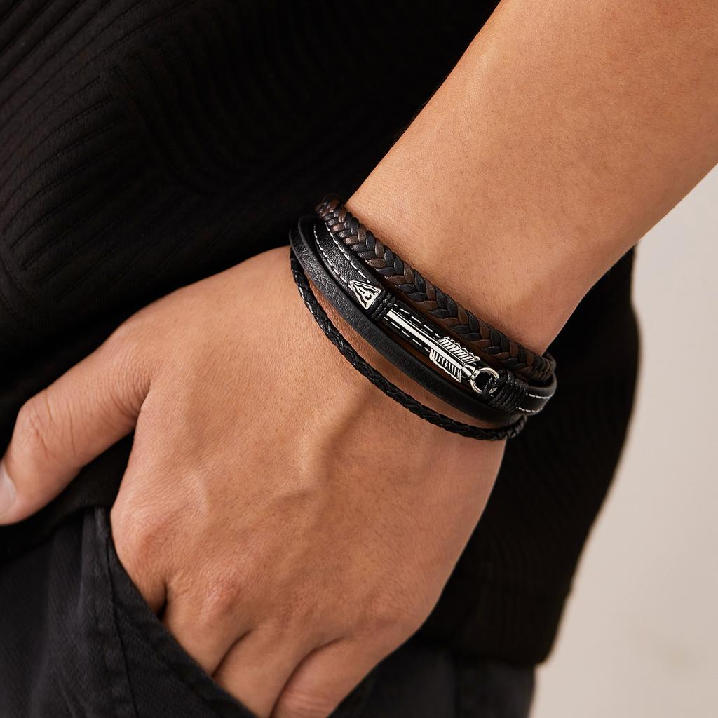 Mens Multi Layer Leather Bracelet with Magnetic Clasps Fine Baby Boy Bracelets Jewellery Stainless Steel ALN25123076