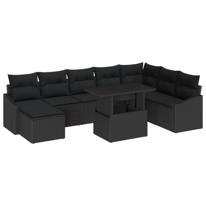 VidaXL Ensemble de canapé de jardin de 9 pièces avec coussins en rotin poly noir 3349059