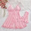 Sommer Sexies Dessous-Kleid Damen Spitze Durchsichtiges Nachthemd Nachtwäsche Einfarbig Schlank Weich V-Ausschnitt Unterkleid Nachtwäsche & Kleider