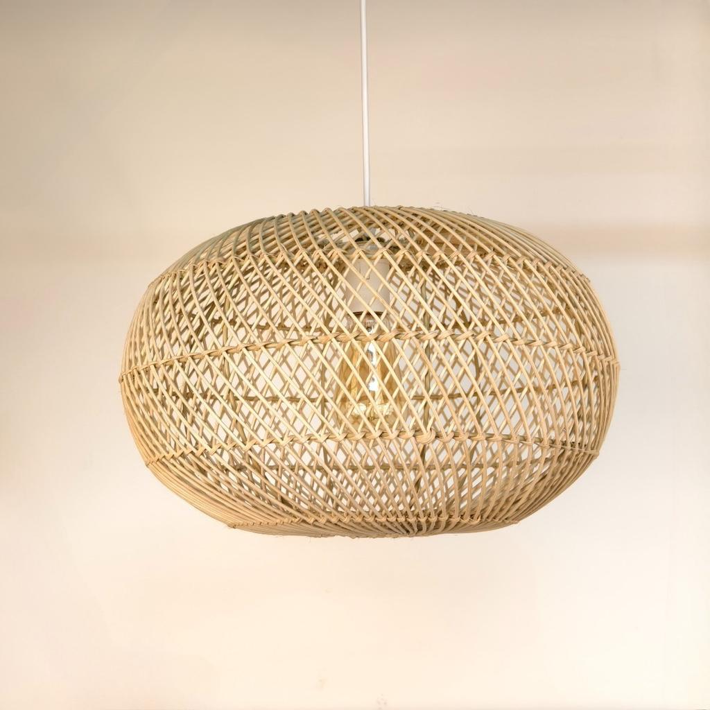 40CM Rattan Pendant Light Fixture Mini Hand-Woven Rattan Chandelier Boho Wicker Hanging Lamp for Dining Living Kitchen Island
