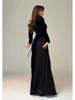 Spring 2026 Women's Gold Velvet Chiffon Slim-Fit Dress
