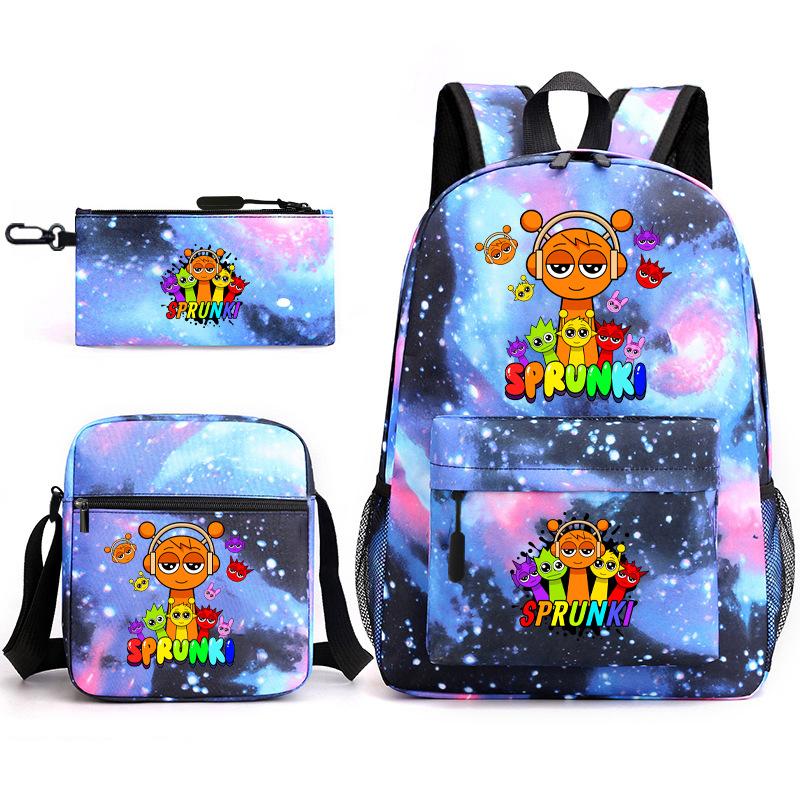 Rhythm box peripheral schoolbag sprunki cartoon starry sky backpack 3-piece set