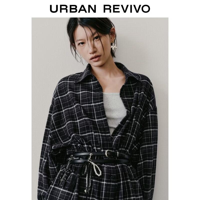 UR2026 Women's Casual Color-block Plaid Dress