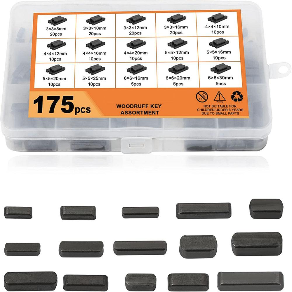 175pcs Woodruff Key Stock Assortment Stainless Steel Round Ended Feather Key Parallel Drive Shaft Key Set Kit for Industrial use 175pcs