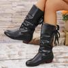 Plus Size Shoes for Women 35-43 Autumn Spring Fashion Women Lace Up Platform Wedges Comfortable Non-slip Mid-calf Boots
