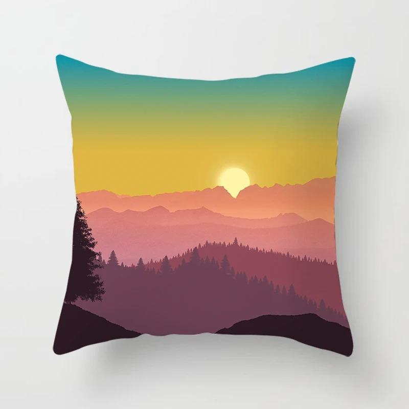 Office Living Room Home Pillowcase Car Ornaments Illustration Sunset Landscape Print Pillowcase