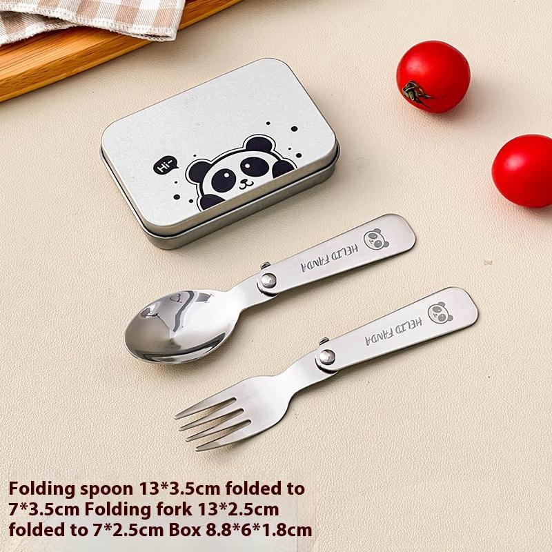 

3Pcs/set 304 Stainless Steel Folding Fork Spoon With Cutlery Box Portable Foldable Dinnerware Set Cute Picnic Tableware