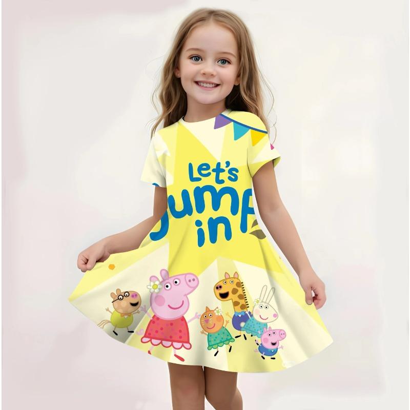 Kids Peppa Pig Cartoon Print Sundress Summer Sleeveless Casual Loose Fit Soft Lightweight Breathable Dress 110
