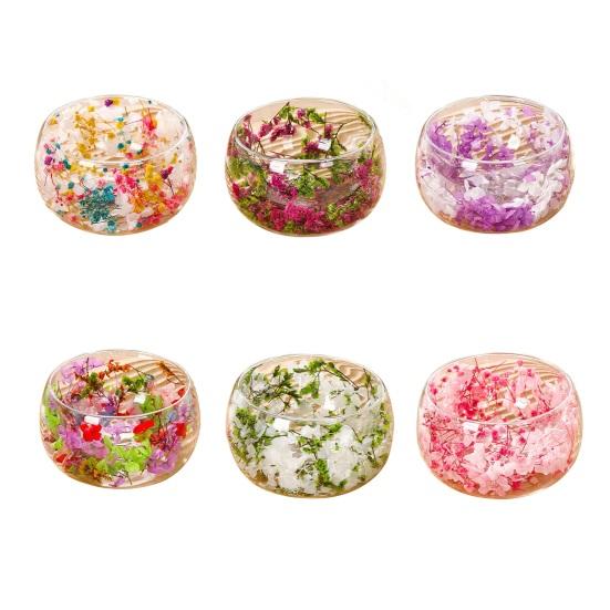 Doppelwandige Glasschale mit echten gepressten Blumen Hitzebeständig Kältebeständig Transparent Lebensmittelschale für Salat Dessert Servieren Niedliche Heimküchendekoration