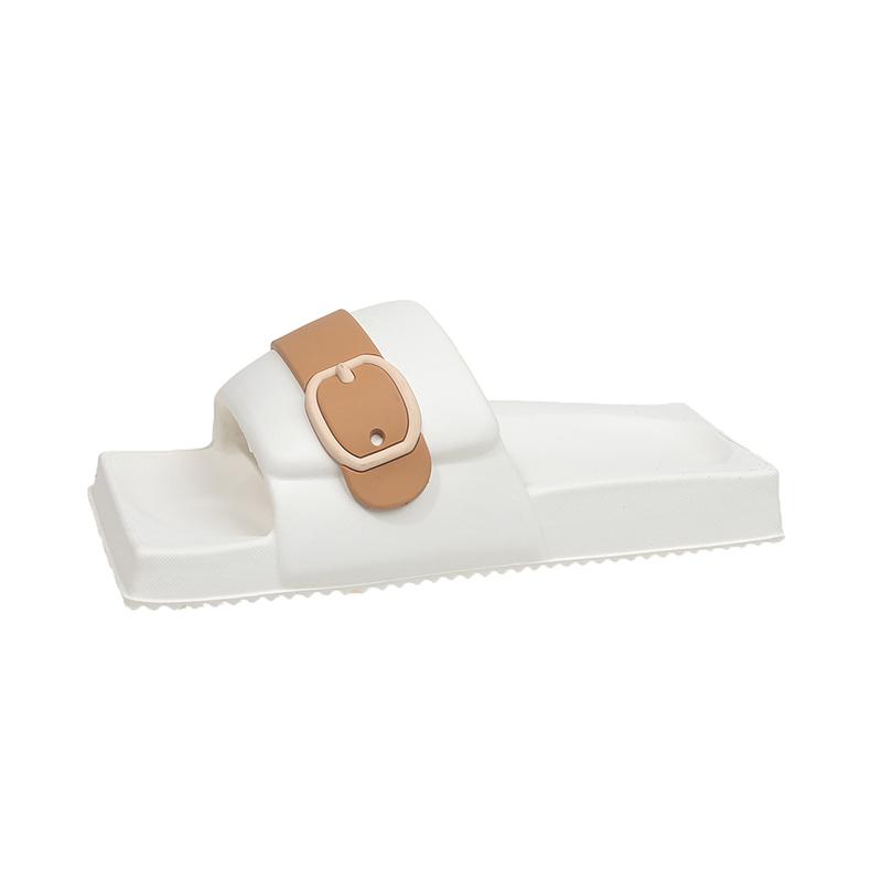 Fashion Summer New Flat Slippers Women Fashion Square Head Shallow Mouth Open Toe Matching Color Anti-slip Wear-resistant Sandals