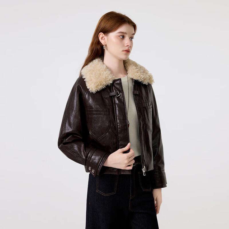 FivePlus Women's Biker Style PU Leather Down Jacket