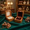 Simple Velvet Ear Studs Case Wooden Ring Earring Holder Retro Wood Rings Box  Ring