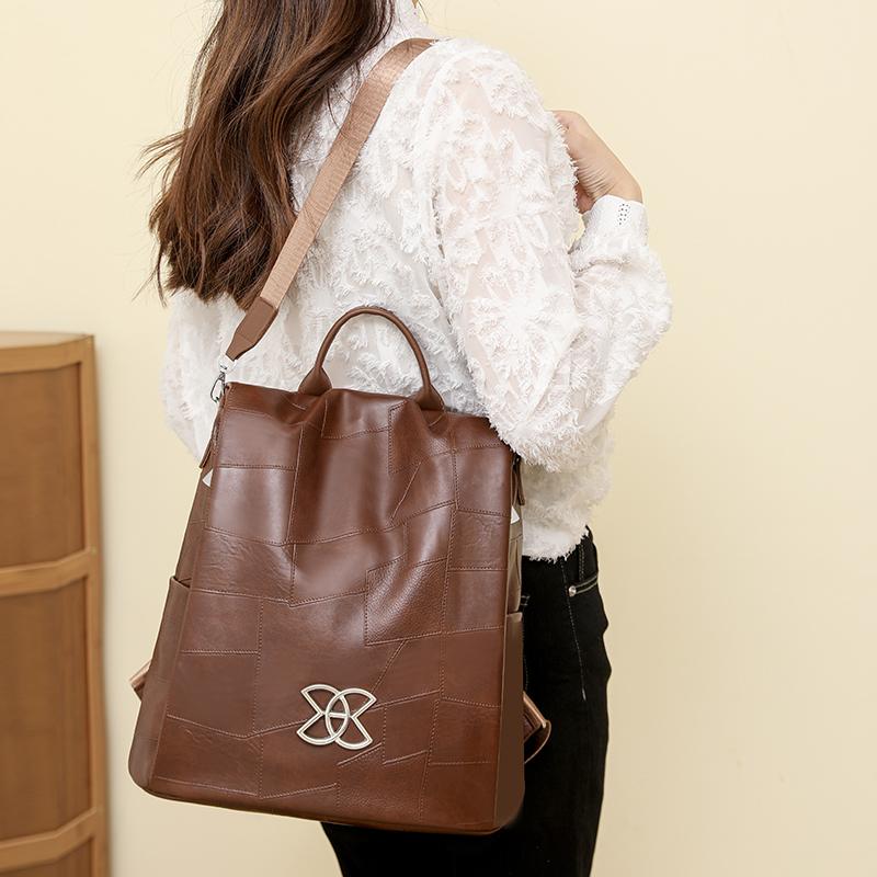 Женский противоугонный дорожный рюкзак большой вместимости из мягкой кожи коричневый — фото 4