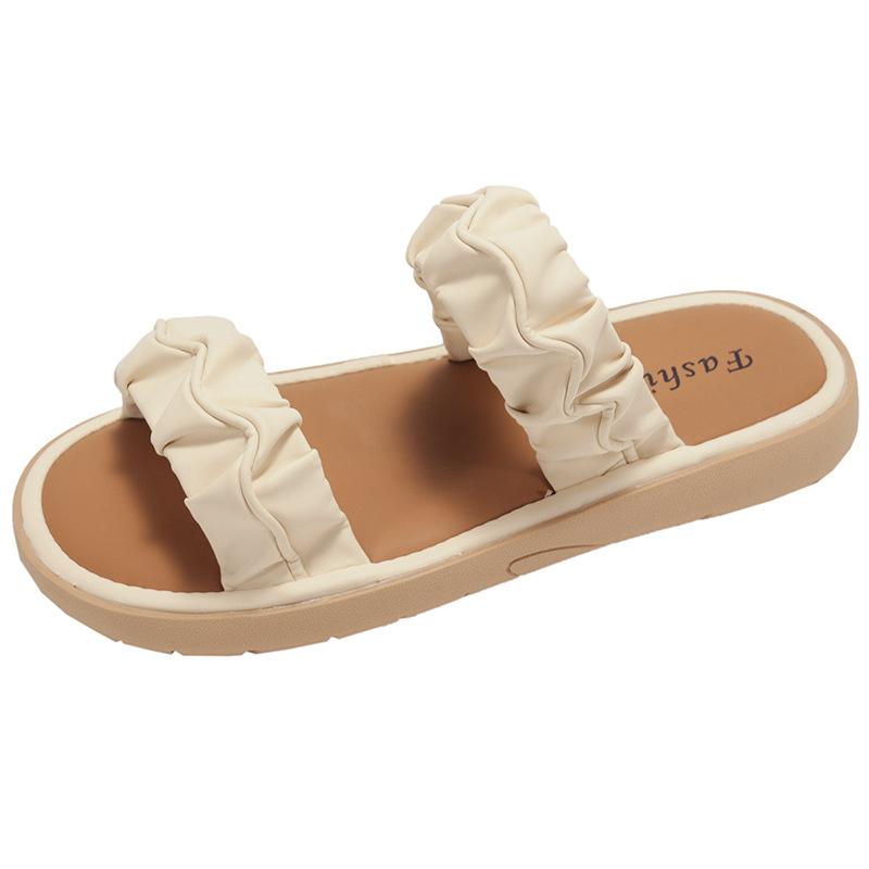 Popular Internet celebrities white retro word flat slippers female 2025 new summer wear fairy wind French cool slippers