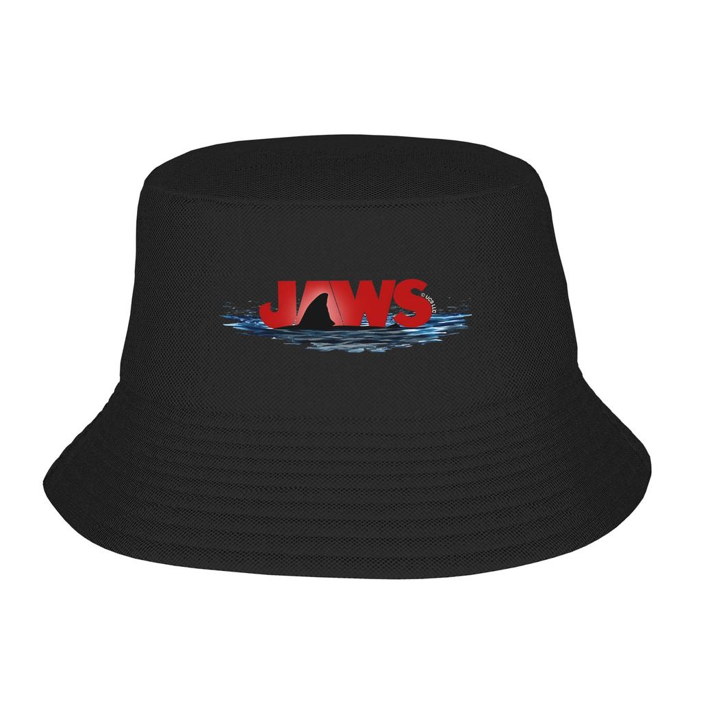JAWS LOGO with GREAT WHITE SHARK Bucket Hat Summer Fisherman Hats For Unisex Portable Fishing Caps Outdoor Graphic Sun Hats