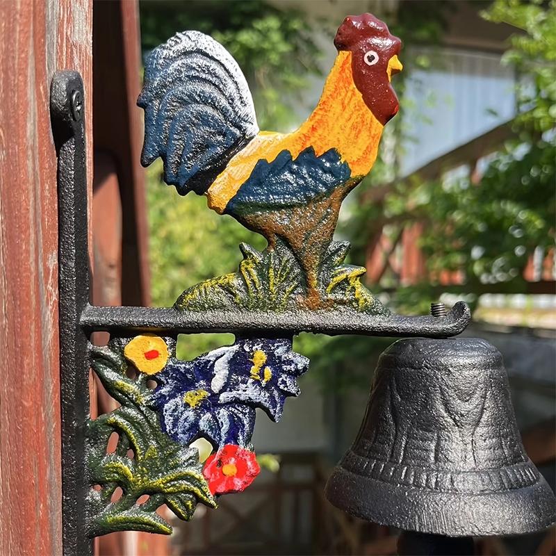 WTEMPO Hand-Painted Cast Iron Rooster Doorbell Welcome Chime Bell for Outdoor Garden Farmhouse Courtyard Villa Wall Decoration