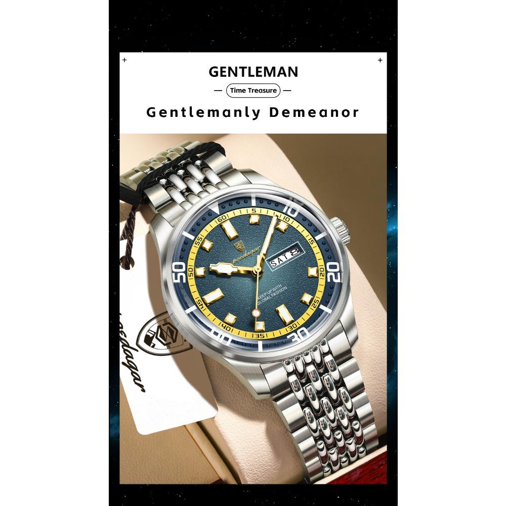 POEDAGAR Luxury Military Man Watch Casual Waterproof Luminous Date Week Men Watch Stainless Steel Quartz Men's Watches Reloj+Box