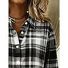 Casual Fashion Black And White Checkered Printed Women'S Long Sleeve Shirt Button-Up Top