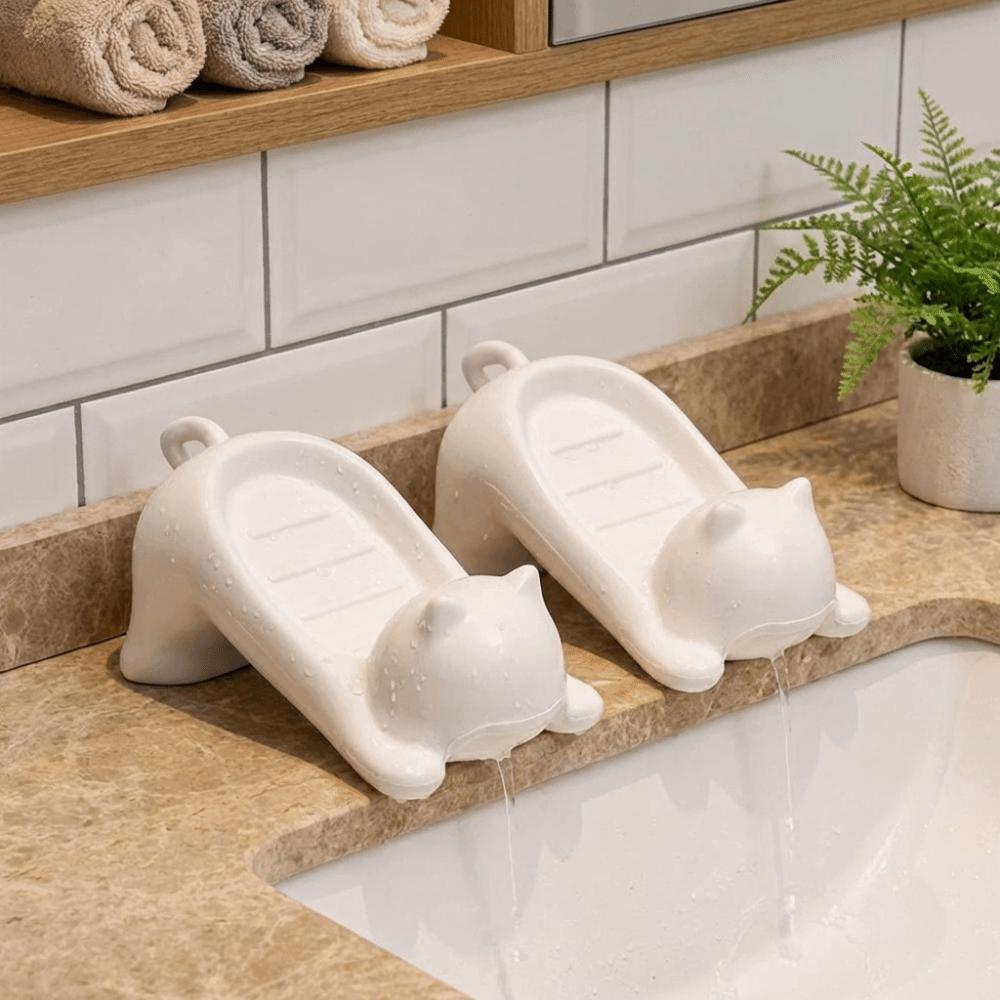 Creative Cartoon Soap Box Cat Shaped Bathroom Soap Holder Soap Filter Rack  Household
