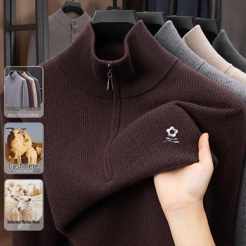 

Mengte/Jiao Men s 100% Cashmere Half-Zip High Neck Sweater Small-Medium