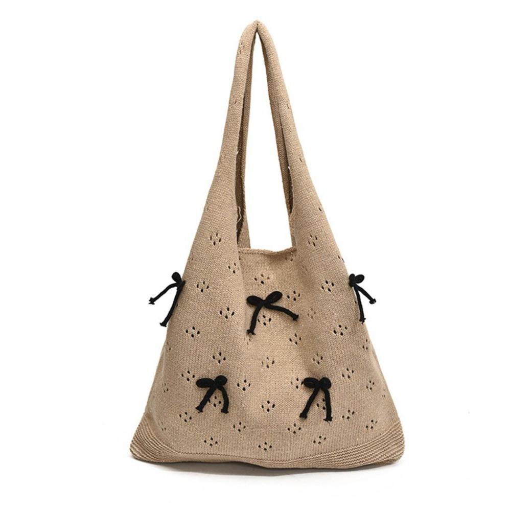 

Hobo Knitted Crochet Handbag Square Beach Tote Bag Trendy Bow Knitted Shoulder Bag Shopping хакі