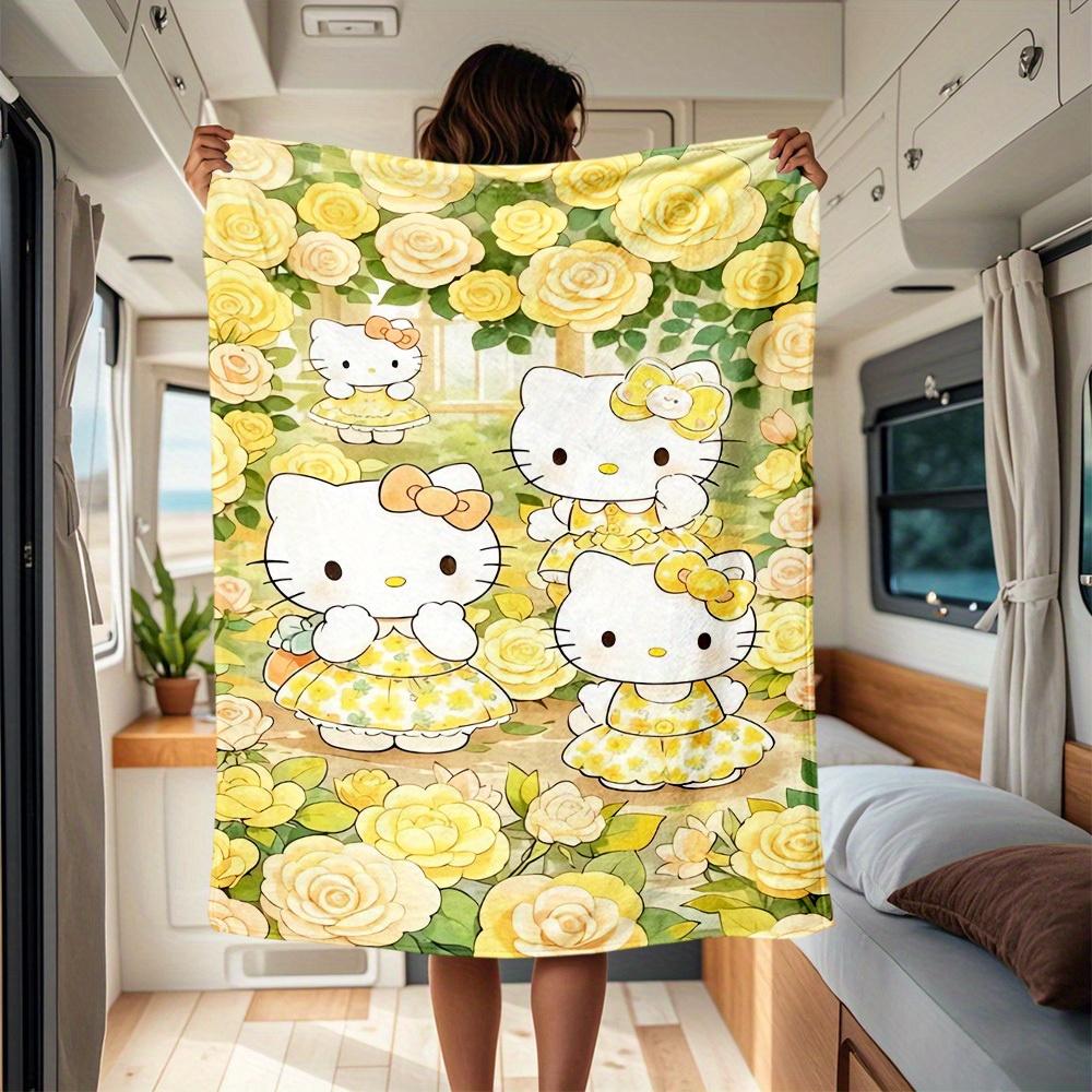 

1pc HelloKitty, Roses RV Blanket, Digital Printed Flannel Blanket, Multi-Purpose Four Seasons Hypoallergenic Quilt for Sofa, Bed, Office, Pi 130x150cm
