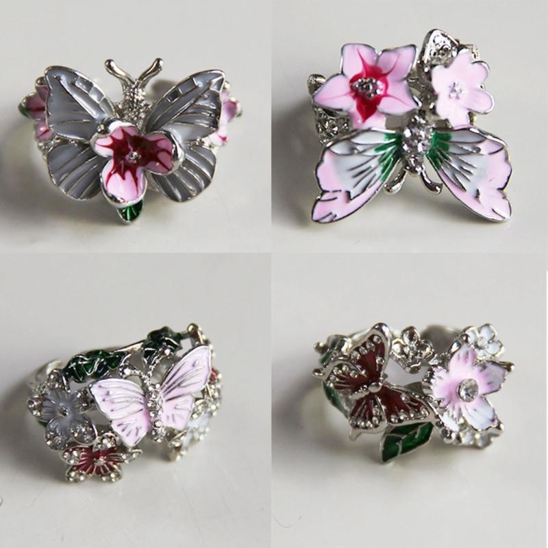 Fashion Butterfly Adjustable Rings Opening Rings Flower Finger Open Rings Alloy Texture Suitable for Various Occasion