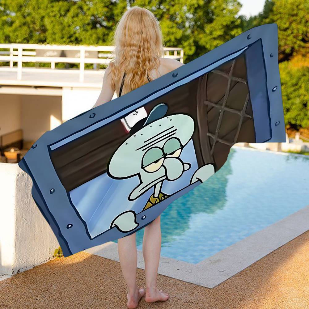 Magic Shark Cute S-Spongebobs Bath Towel Microfiber Soft Water Absorbing Breathable For Girl Kids Decorative Beach Towel