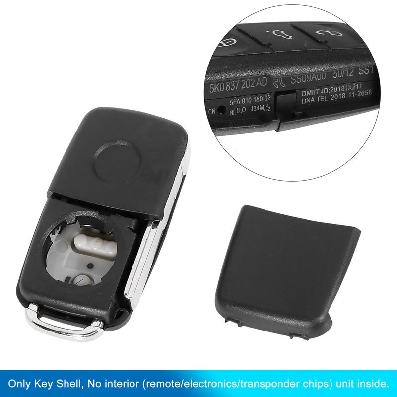 X Autohaux Car Remote Key Flip Folding Shell Case 3 Key Buttons Cover 5K0-837-202 For Vw Beetle Eos Golf GTI Jetta Passat Tiguan