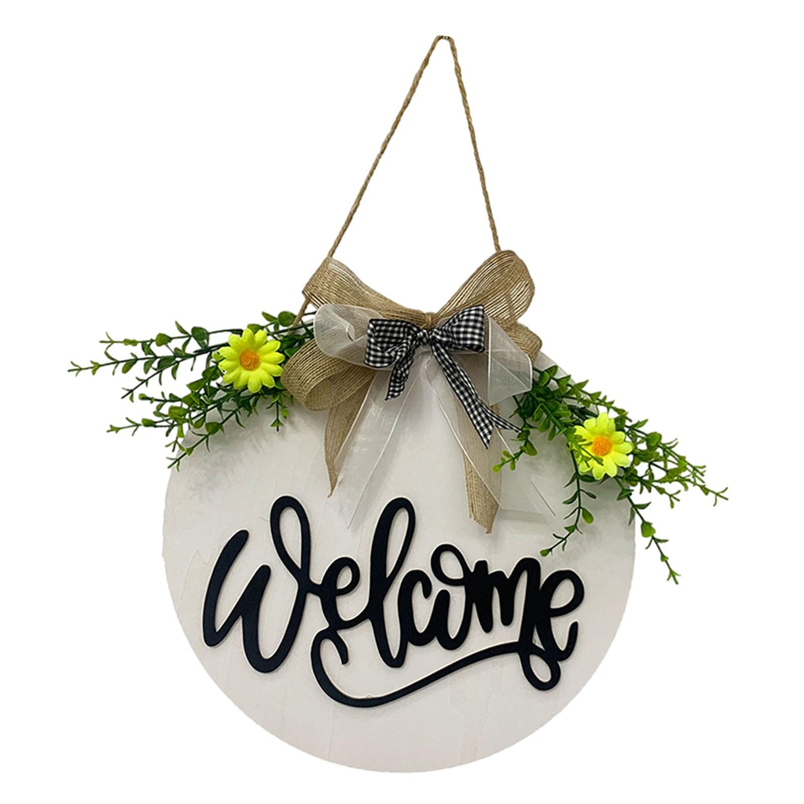 

Приветственный знак на дверь Венок на дверь Деревянный знак Настенное искусство с бантом Настенный знак для праздничного дома Балкона Крыльца Декорация белый