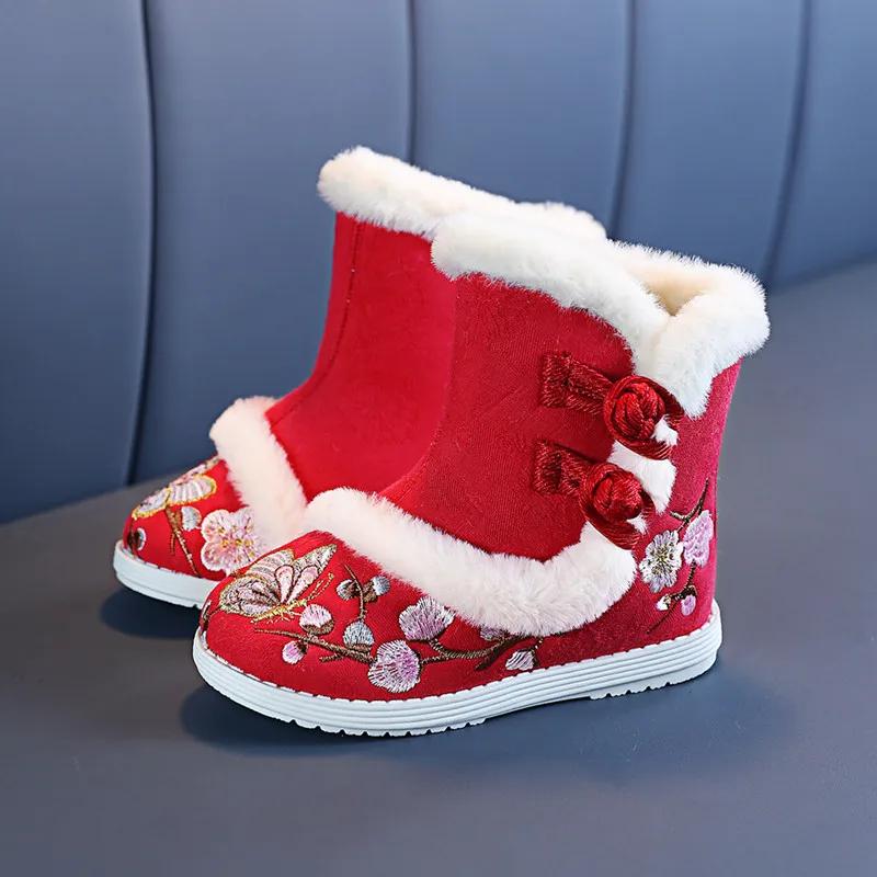 Zapatos Niña Kid Snow Boot Winter Girl Ethnic Cotton Shoe High Top Plush Princess Boot New Year Hanfu Shoe Kid Shoe Antique Shoe