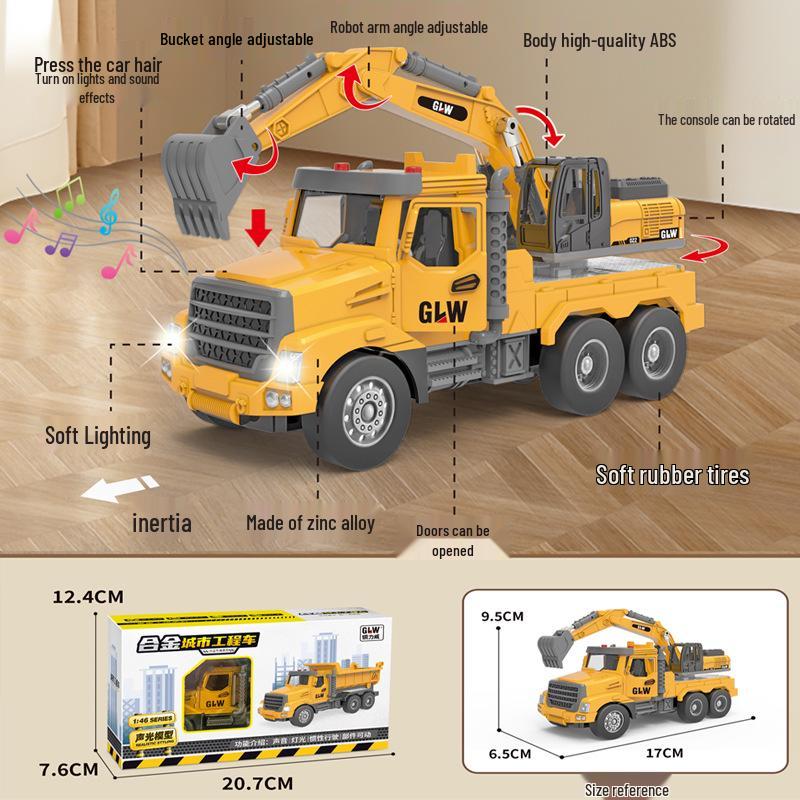 Douyin Alloy Children's Crane & Excavator: Inertial Sound & Light Mixer Truck Model