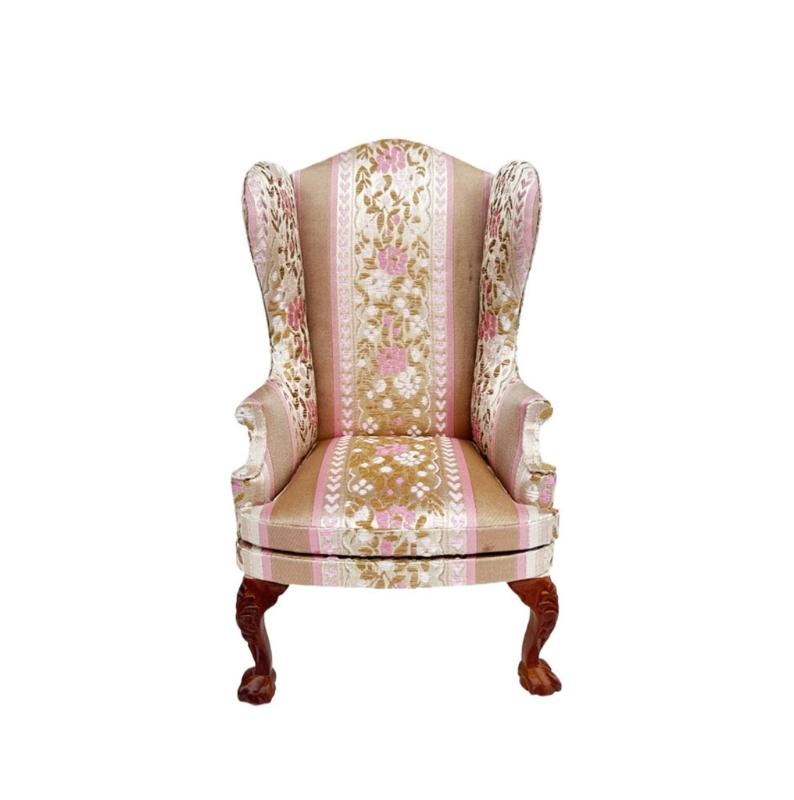 

Elegant Floral Upholstered Doll Furniture Wood Armchair 1/6 Doll House Sofa Model Figurine Scene Display Accessories