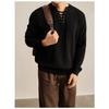 Men V Neck Drawstring Solid Long Sleeve Casual Knit Sweater