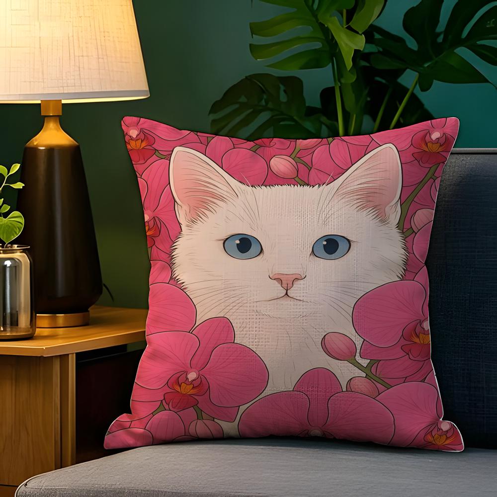 Funny cute cat peeking out  Pillow Case Natural Linen Pillow Case DoubleSided Decor Sofa Pillowcase Home Decor
