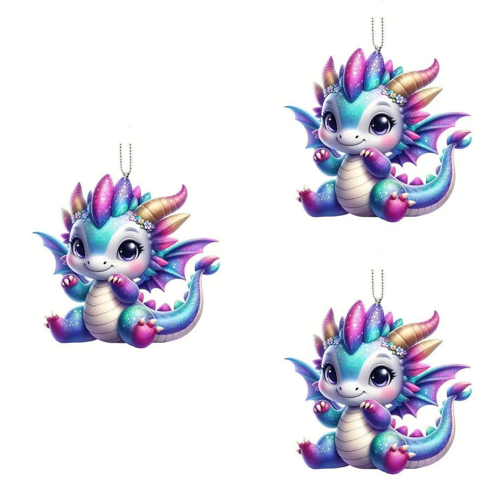 New Colorful Cartoon Acrylic Flat Dragon Car Hanging Ornament For Interior Decoration
