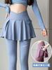Women's High Waist Yoga Leggings Skirted Pants High Elastic Shark Pants Letter Print Casual Nine Quarter Length Pants With Side Pocket