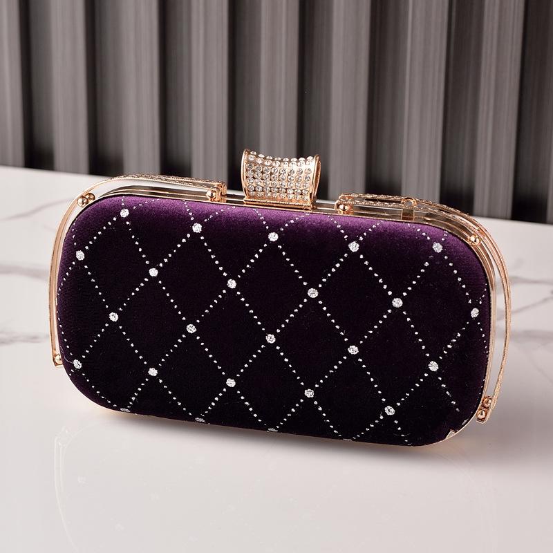 Women's Quilted Handbag Black Velvet Evening Party Bag Vintage Luxury Designer Diamond Clutch Crossbody Shoulder Wallet for Lady