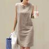Women's Fashion Summer Spring Solid Color Print Sleeveless O-Neck High Waist Casual Dresses