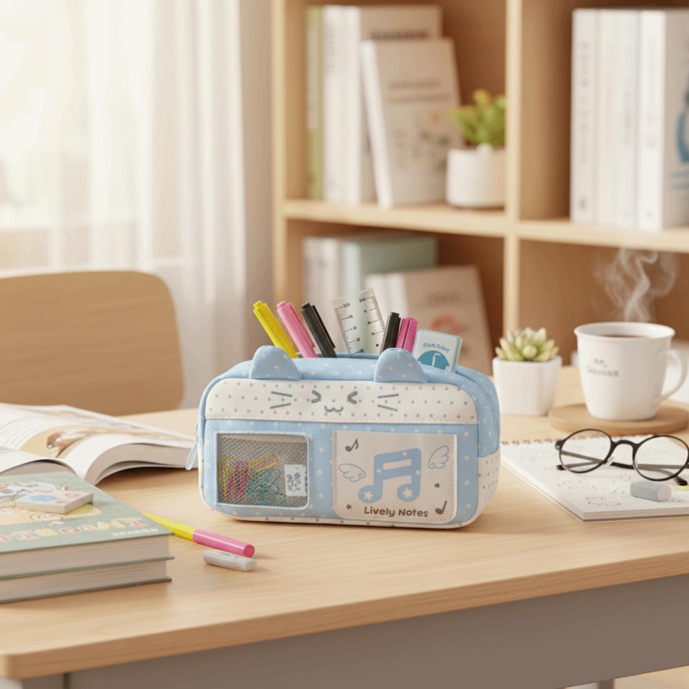 Clear Window 3D Cat Ear Pencil Case Music Note Star Music Pencil Bag Daily Study