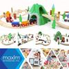 50-Piece Wooden Rail and Tunnel Set by Maxim, Educational Toy with Track Layout